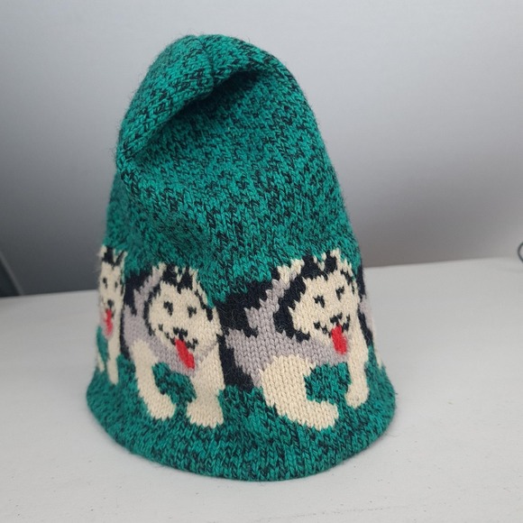 Vintage LL Bean Husky Dog Wool Hat One Size Green Beanie Lined USA Winter 90s - Picture 11 of 16